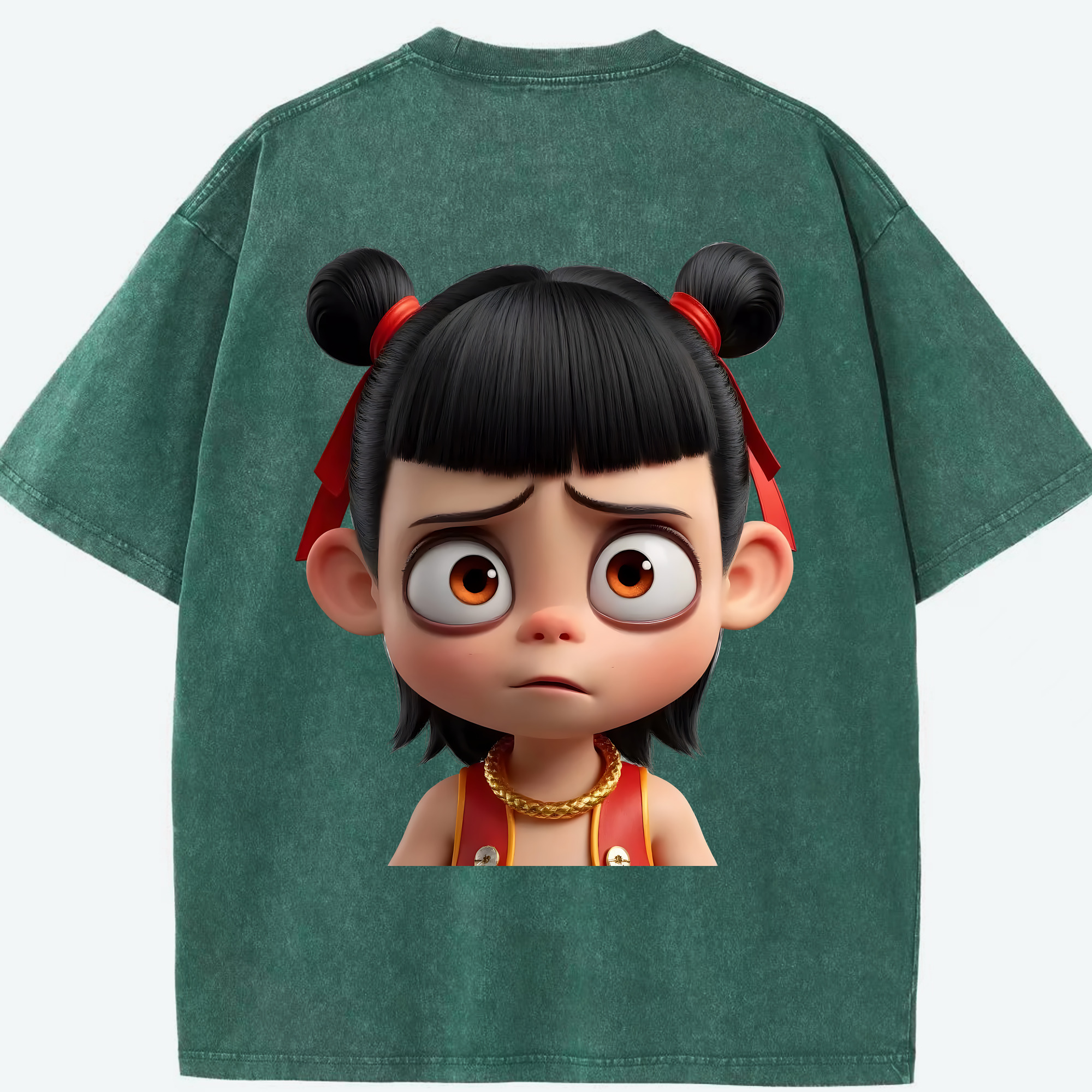 （画像用） Ne Zha 2 ナタ 魔童の大暴れ 綿100% ヴィンテージ風 半袖Tシャツ（背面プリント）